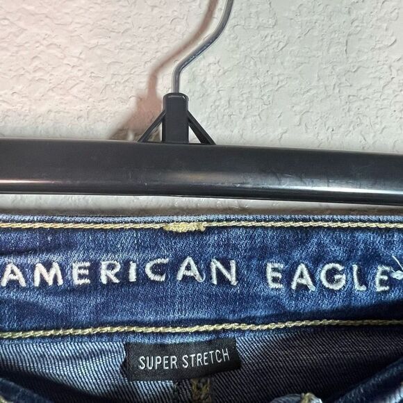 American Eagle Womens Blue Denim Jeans Super Stretch Skinny Distressed‎ Size 0R - Picture 4 of 7